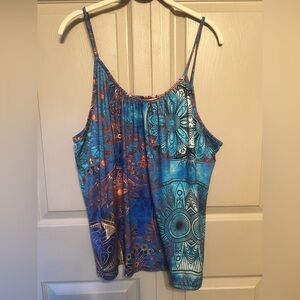Blue and Orange Patterned Women's Top